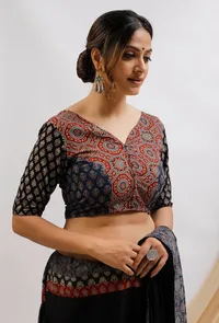 Red and Blue Ajrak Print Front Open Blouse image 5