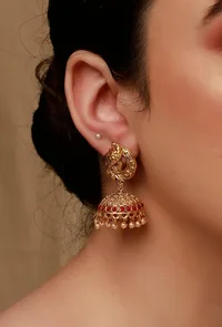 Gold & Pink Kundan Gold Earrings image 1
