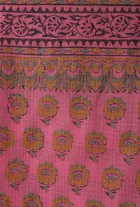Set of 3: Gul Pink Buti Hand-Block Printed Cotton Slip with Plain Flared Palazzo and Floral Hand-Block Printed Kota Dupatta image 4