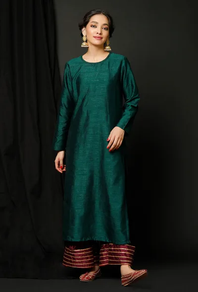 Green Raw Silk Achkan