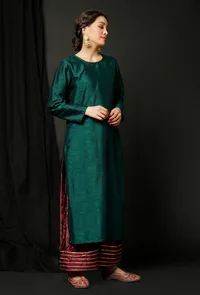 Green Raw Silk Achkan image 2