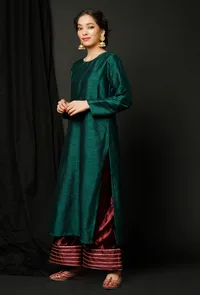 Green Raw Silk Achkan image 3