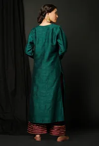 Green Raw Silk Achkan image 4