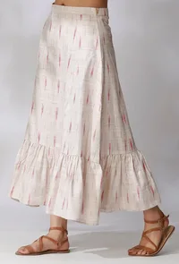 Set Of 2- White Ikkat Crop Top with White Ikkat Gathered Skirt image 3