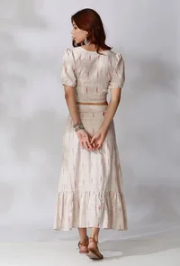 Set Of 2- White Ikkat Crop Top with White Ikkat Gathered Skirt image 4
