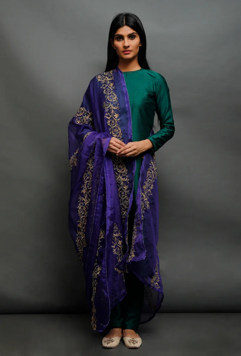 Bottle Green Raw Silk Straight Kurta