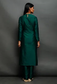 Bottle Green Raw Silk Straight Kurta image 4