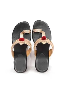 Black with Red Pom Brocade Kolhapuri Inspired image 1