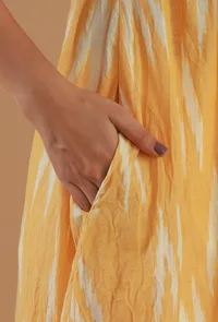 Yellow Ikat Gathered Cotton Kurta image 6