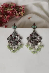 Multicoloured Kundan Oxidized&nbsp;Pearl Drop Earrings image 1