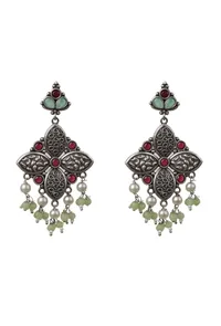 Multicoloured Kundan Oxidized&nbsp;Pearl Drop Earrings image 2
