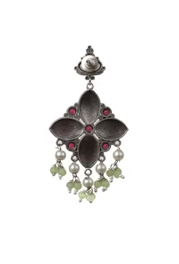 Multicoloured Kundan Oxidized&nbsp;Pearl Drop Earrings image 4