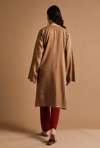 Dark Beige Kashmiri Sozni Embroidery Phiran-Free Size image 4