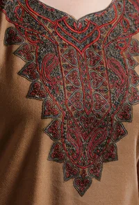 Dark Beige Kashmiri Sozni Embroidery Phiran-Free Size image 5