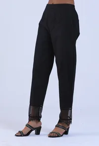 Women Black Cotton Pant image 2