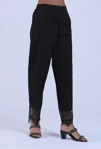 Women Black Cotton Pant image 3