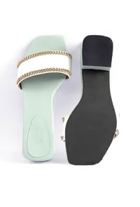 Ice Blue and White Gold Chain Cruelty-Free Leather Heels image 4