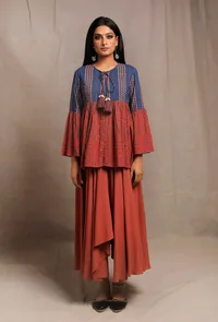 Brick-Cobalt Front Open Printed Kedia image 1