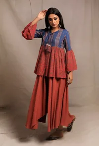 Brick-Cobalt Front Open Printed Kedia image 2