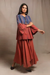 Brick-Cobalt Front Open Printed Kedia image 3