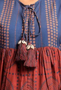 Brick-Cobalt Front Open Printed Kedia image 5