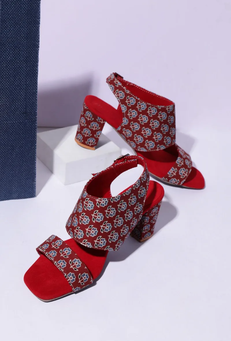 Floral Fusion Ajrakh Elegance Heels