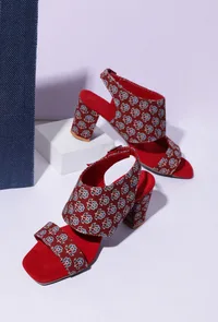 Floral Fusion Ajrakh Elegance Heels image 1