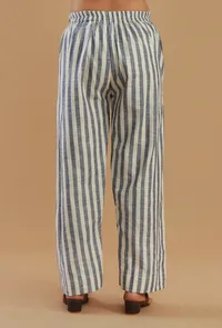 Blue & Off-White Striped Wide-Leg Cotton Pant image 4