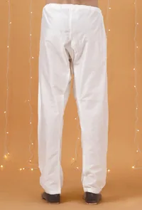 Set Of 3: Yellow Checkered Chanderi Nehru Jacket, Ivory White Kurta & Pajama image 6