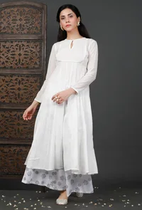 Embroidered Kalidar White Kurta image 1