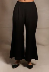 Set of 2: Black Asymmetrical Front Tie Robe with Black palazzo Pants image 4