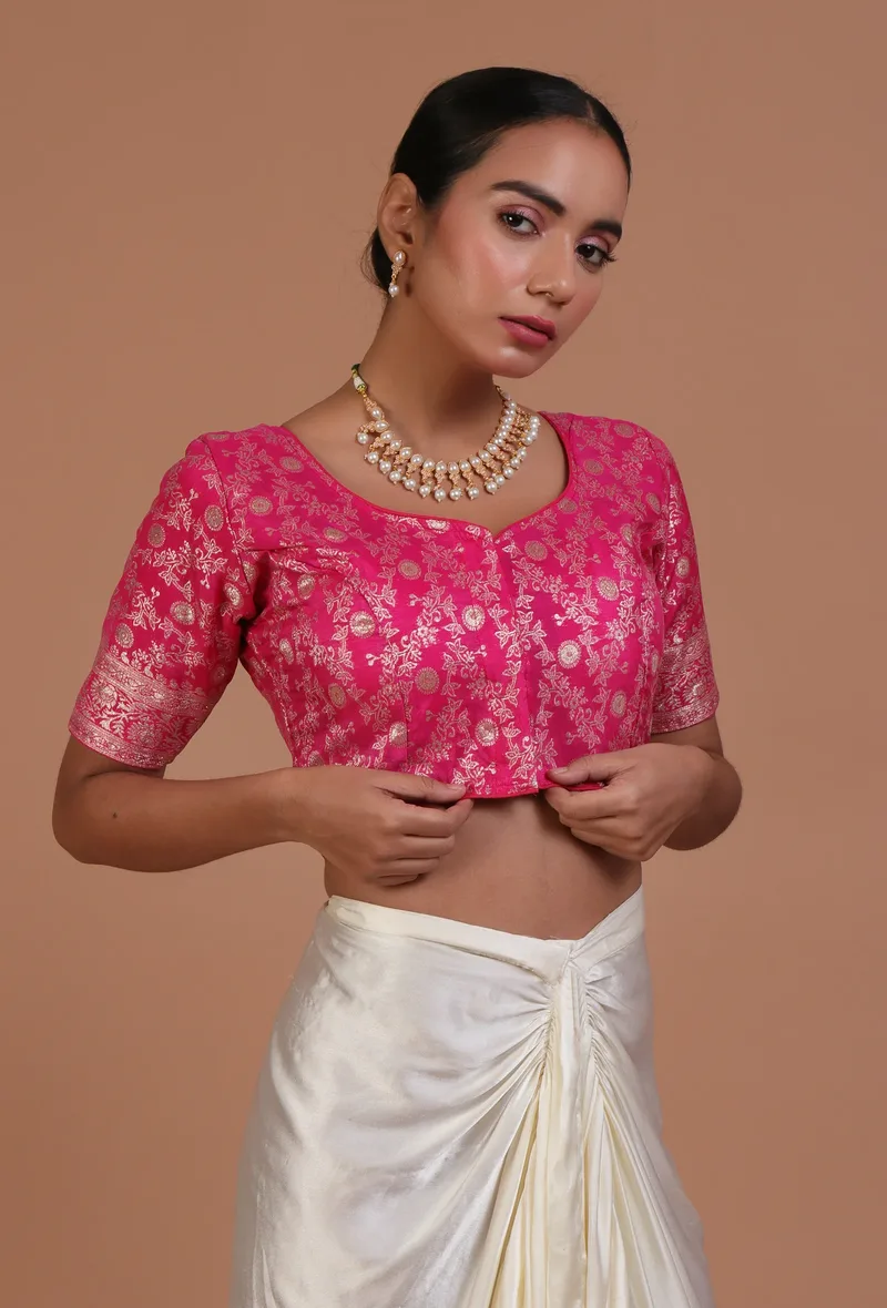 Pink Color Raw Silk Embroidered Blouse