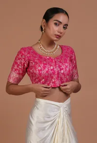 Pink Color Raw Silk Embroidered Blouse image 1