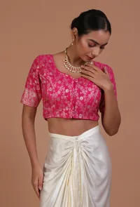 Pink Color Raw Silk Embroidered Blouse image 2