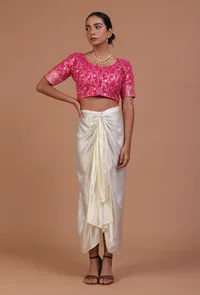 Pink Color Raw Silk Embroidered Blouse image 3