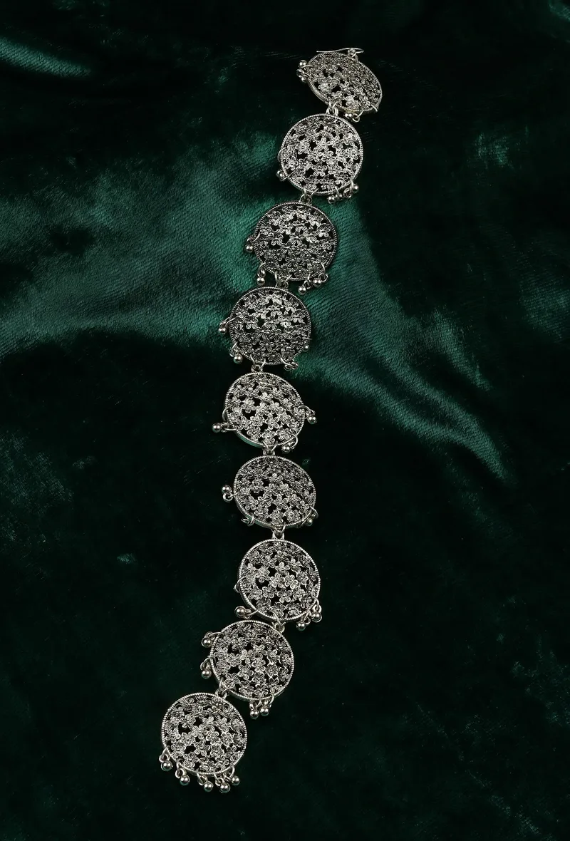 Maharani Pushpa Royal Antique Silver Floral Parandi
