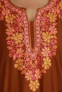 Burnt Orange Phiran with Pink and Gold Aari Embroidery- Free Size image 6