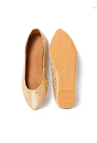 Beige Pointed Toe Brocade Ballerina Flats image 1