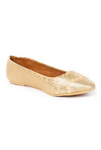 Beige Pointed Toe Brocade Ballerina Flats image 2