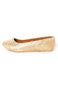 Beige Pointed Toe Brocade Ballerina Flats image 3