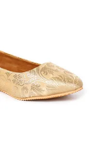 Beige Pointed Toe Brocade Ballerina Flats image 4