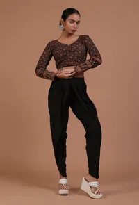 Black Cotton Ajrakh Printed Full Sleeve Blouse image 2