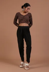 Black Cotton Ajrakh Printed Full Sleeve Blouse image 3