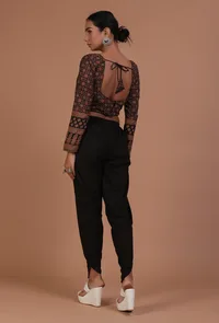 Black Cotton Ajrakh Printed Full Sleeve Blouse image 5