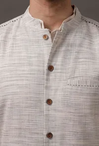 Set of 3: Beige Kurta pajama with Grey Waist coat image 5
