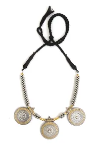 Triple Coin Oxidized Silver Statement Necklace Set image 2