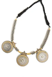 Triple Coin Oxidized Silver Statement Necklace Set image 4