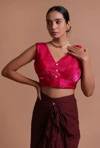 Dark Pink Color Organza Plain Blouse image 1