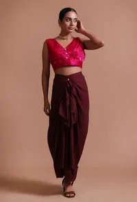 Dark Pink Color Organza Plain Blouse image 2