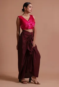 Dark Pink Color Organza Plain Blouse image 3